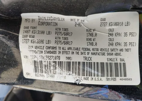 2005 Dodge Dakota Slt from USA, damaged, VIN 1D7HE48N15S271078